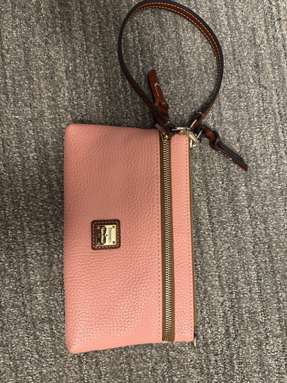 Dooney & Bourke Dusty Rose Pebble Leather Wristlet with Brown Strap